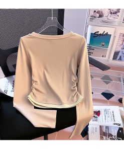 Alternative view of 2024 Women's Pink Fake Two Piece Autumn Long Sleeve Top
