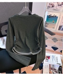 Alternative view of 2024 Women's Dark Grey Fake Two Piece Autumn Long Sleeve Top