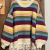 2024 Rainbow Stripe Long Sleeve Knitted Sweater