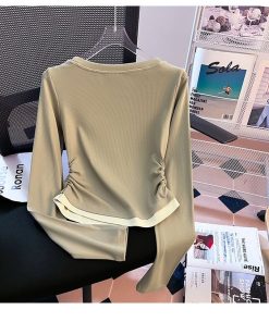 Alternative view of 2024 Women's Khaki Colour Fake Two Piece Autumn Long Sleeve Top