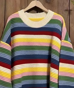 Alternative view of 2024 Rainbow Stripe Long Sleeve Knitted Sweater